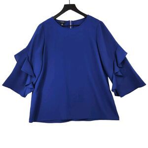 Alfani Women's Blouse Top Sz Small Ruffle Flutter Sleeve Zip Back Career Office